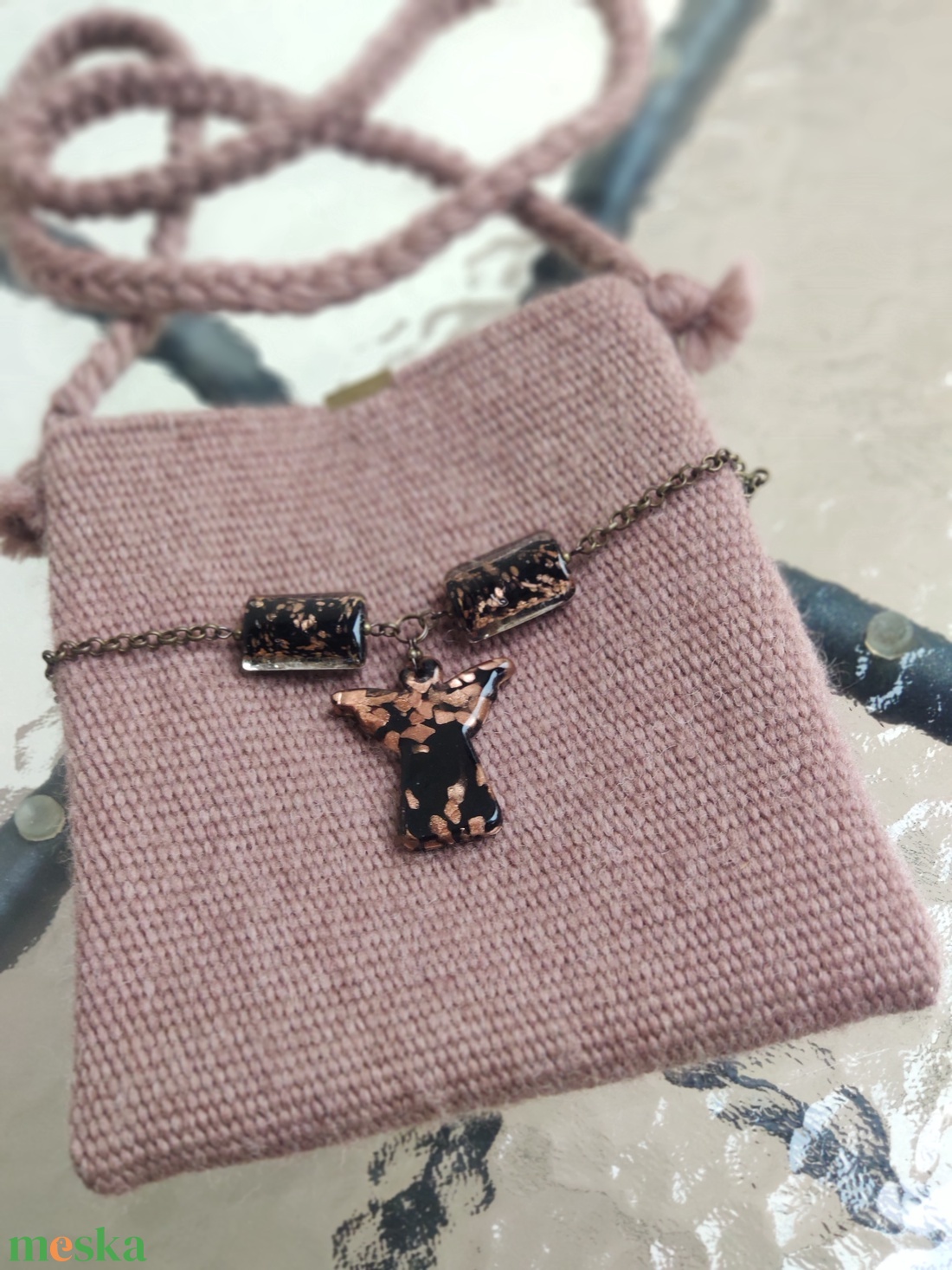 'Ó, ANGYAL!' ünnepi, téli, karácsonyi kistáska / kistarisznya AJÁNDÉK FÜLBEVALÓVAL - táska & tok - kézitáska & válltáska - tarisznya - Meska.hu