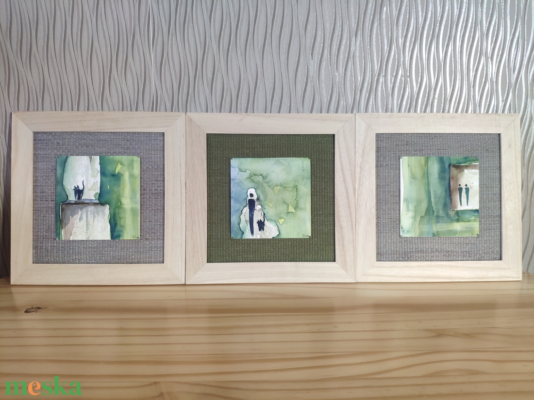 'A SZERETET TELJES' kicsi képek szőttessel, akvarellel - művészet - textilkép - egyéb - Meska.hu