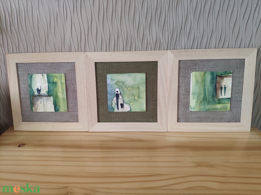 'A SZERETET TELJES' kicsi képek szőttessel, akvarellel - művészet - textilkép - egyéb - Meska.hu