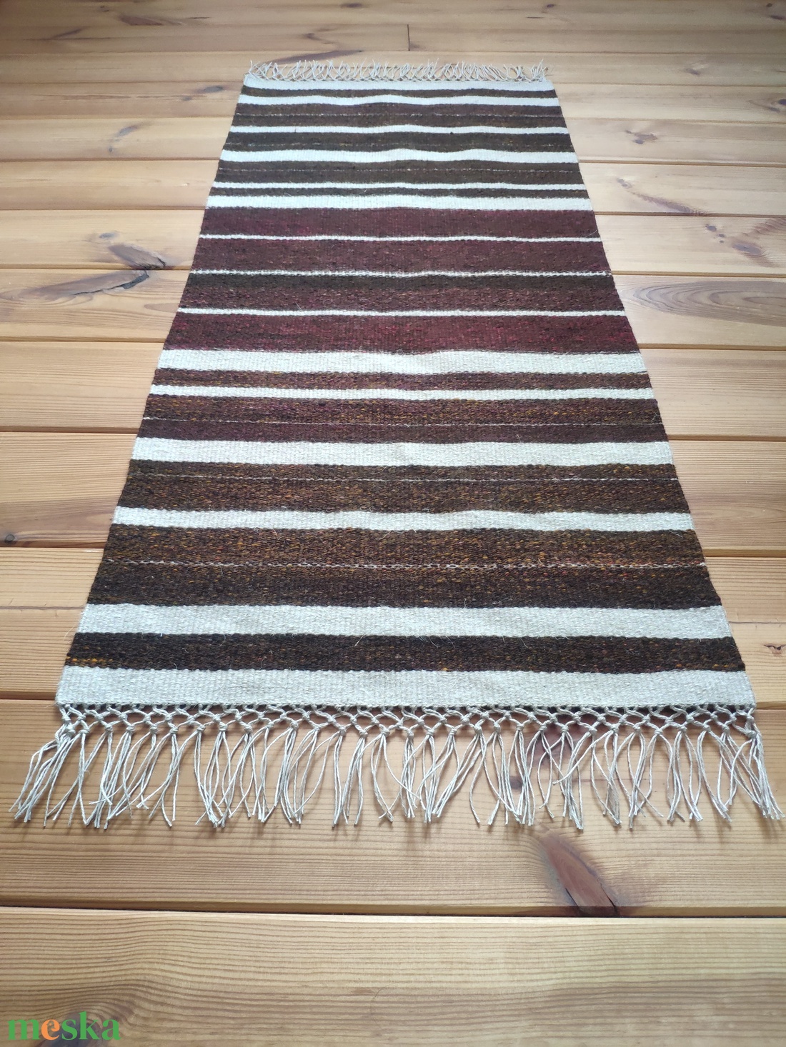 'DIÓ ÉS LEN' kézzel szőtt gyapjú-len szőnyeg / futó / terítő / dísz - otthon & életmód - lakástextil - szőnyeg - szövött szőnyeg - Meska.hu