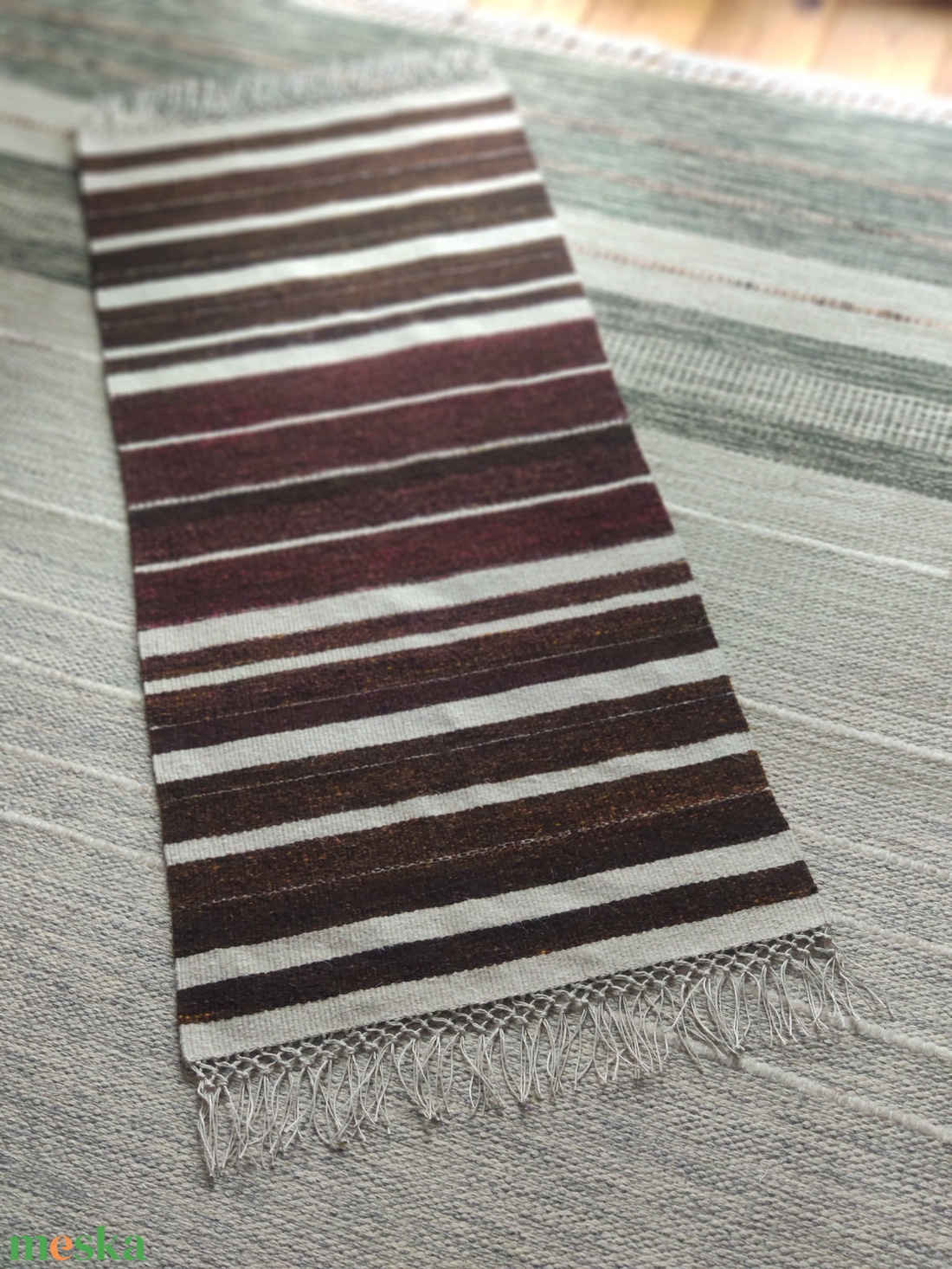 'DIÓ ÉS LEN' kézzel szőtt gyapjú-len szőnyeg / futó / terítő / dísz - otthon & életmód - lakástextil - szőnyeg - szövött szőnyeg - Meska.hu