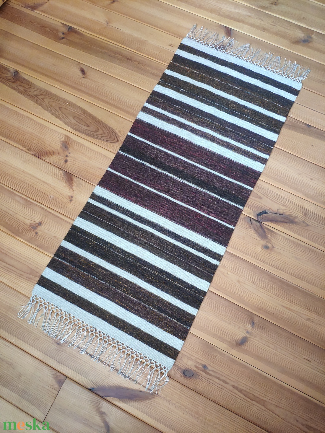 'DIÓ ÉS LEN' kézzel szőtt gyapjú-len szőnyeg / futó / terítő / dísz - otthon & életmód - lakástextil - szőnyeg - szövött szőnyeg - Meska.hu