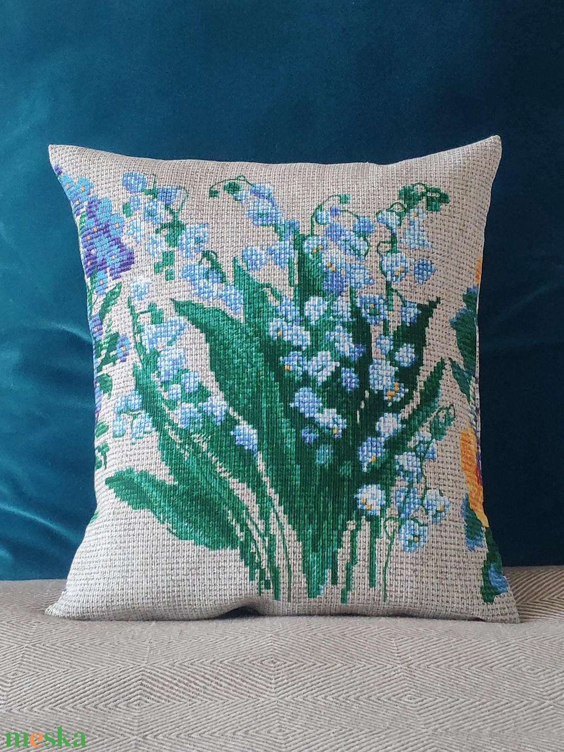 'Tavaszi csokor -Gyöngyvirág' gobelin hatású pamutvászon díszpárna - otthon & életmód - lakástextil - párna & párnahuzat - díszpárna (belsővel együtt) - Meska.hu