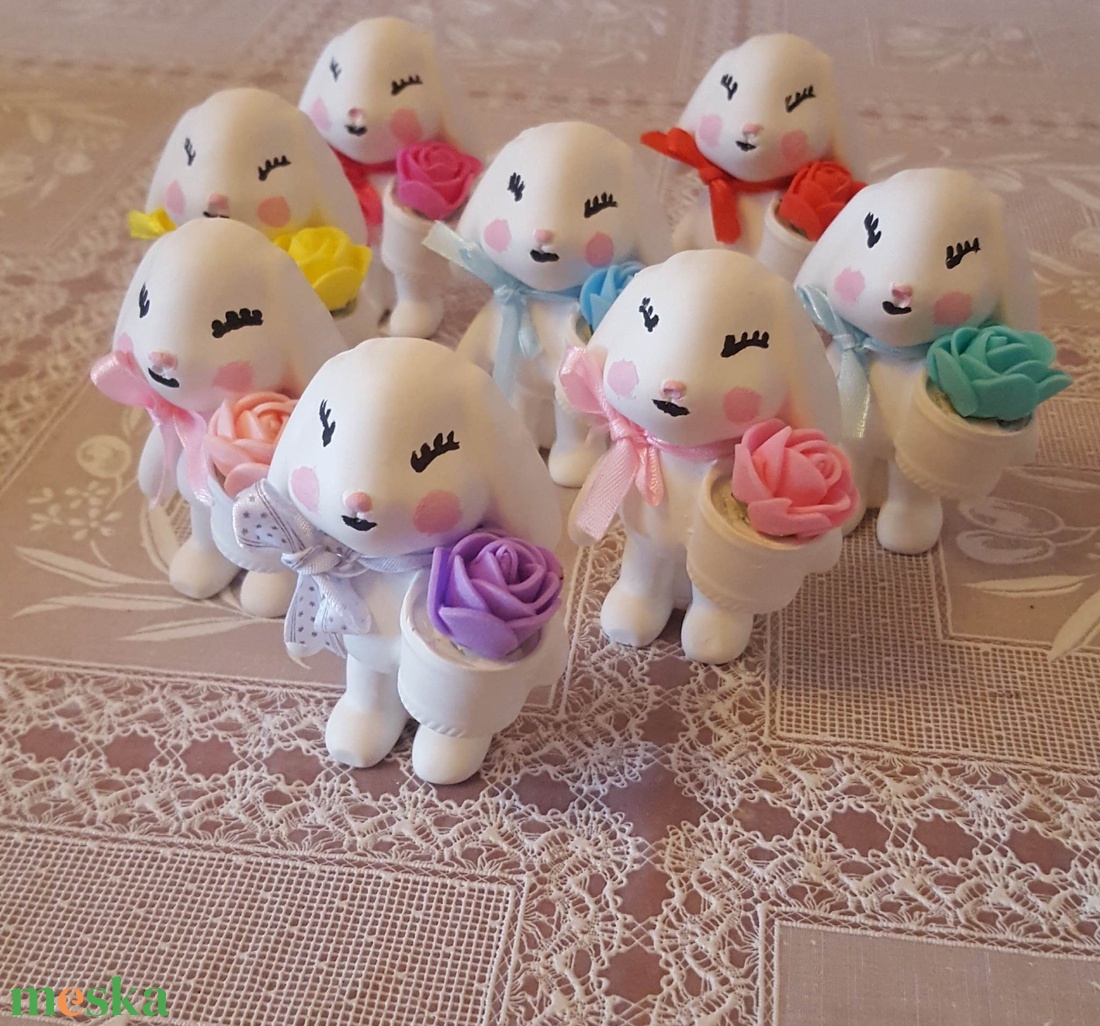 Nyuszika virággal - rózsaszín - otthon & életmód - dekoráció - dísztárgy - Meska.hu