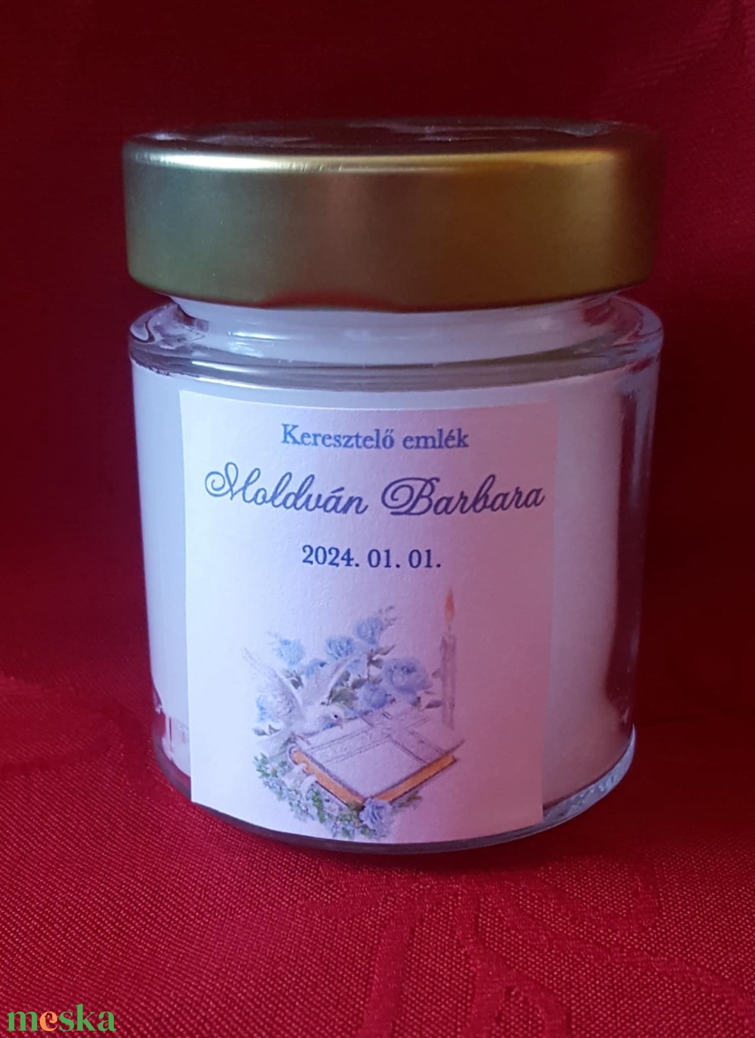 Névre szóló üveges gyertya keresztelőre, elsőáldozásra - otthon & életmód - gyertya, illat, aroma - gyertya - Meska.hu