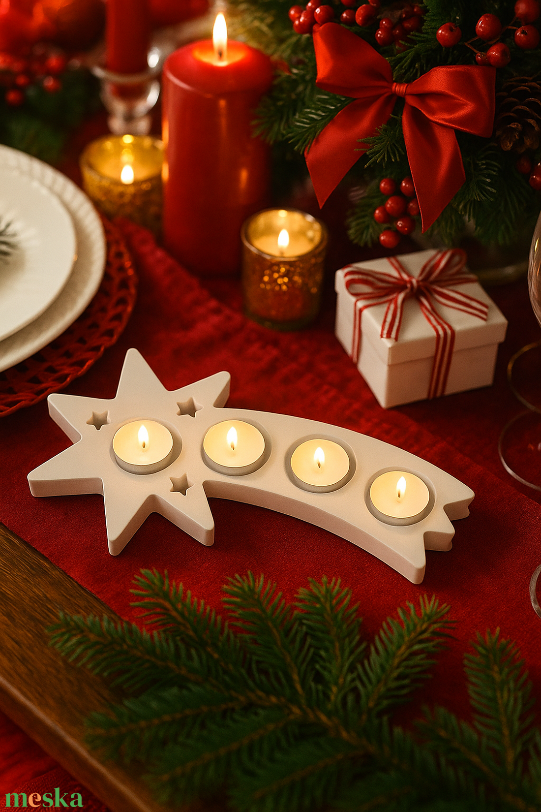 Üstökös, Betlehemi csillag formájú mécsestartó natúr alap - otthon & életmód - gyertya, illat, aroma - mécses és mécsestartó - Meska.hu