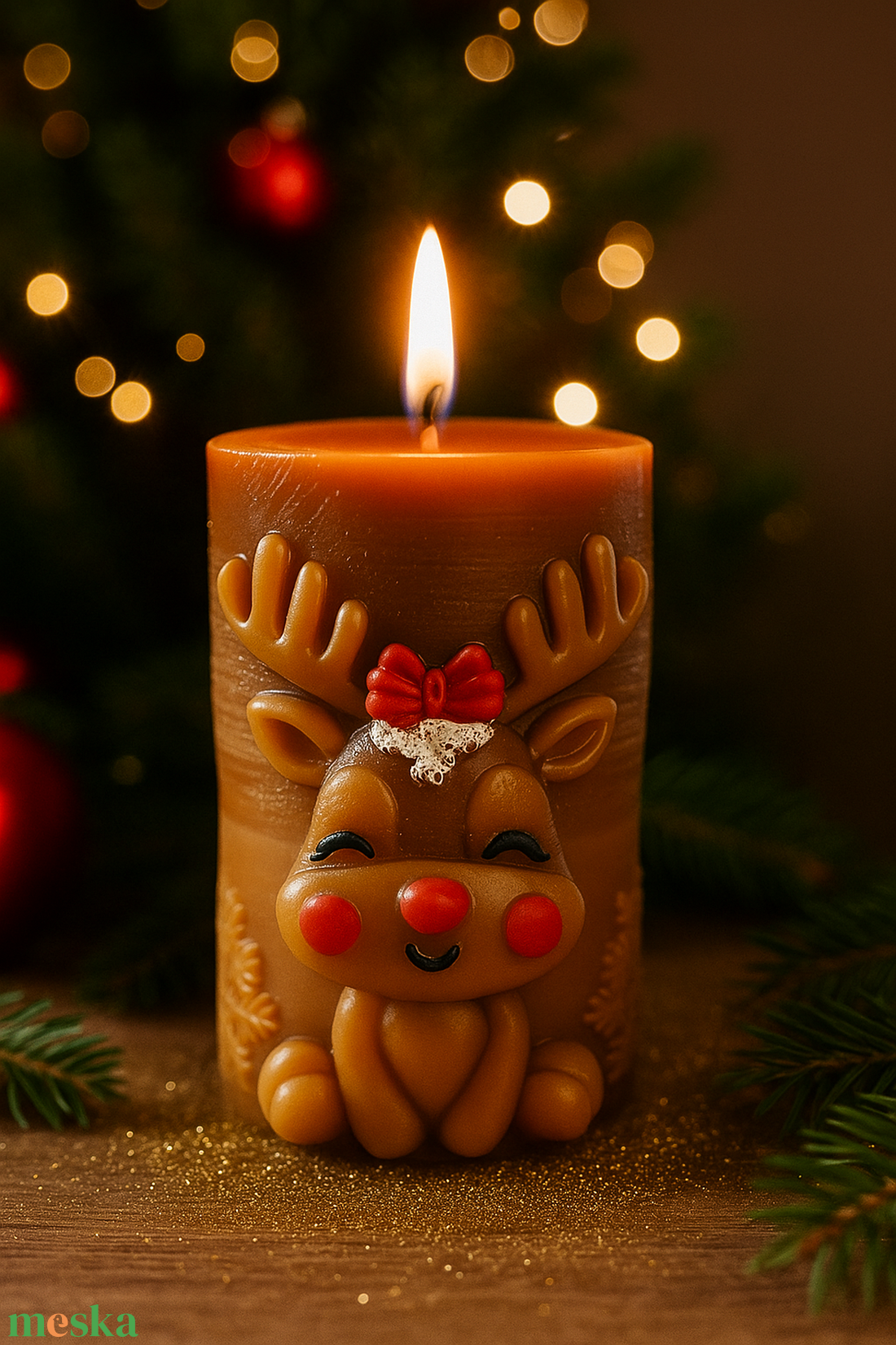 Őzike mintás, henger formájú gyertya - kellékek & szerszámok - dekorációs kellékek - dekorációs gyertya - Meska.hu