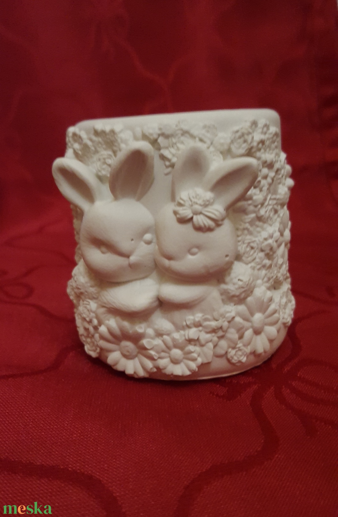 Nyuszi kaspó, tároló tavaszi virágokkal - otthon & életmód - dekoráció - dísztárgy - Meska.hu