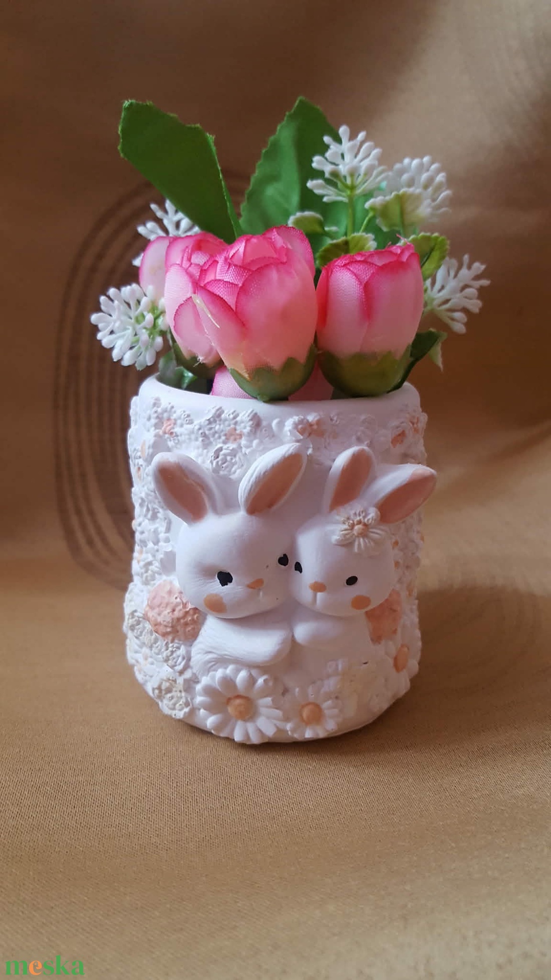 Nyuszi kaspó, tároló gipsz natúr alap, vagy festett kaspó - otthon & életmód - dekoráció - Meska.hu