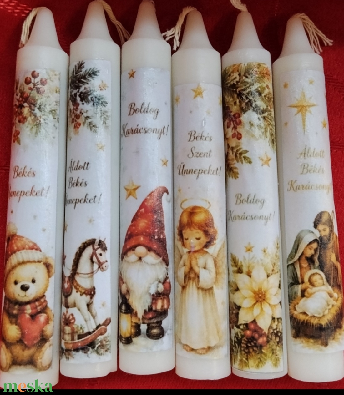 Karácsonyi mintás szálgyertya - karácsony - adventi díszek - adventi gyertyadíszek és koszorúdíszek - Meska.hu