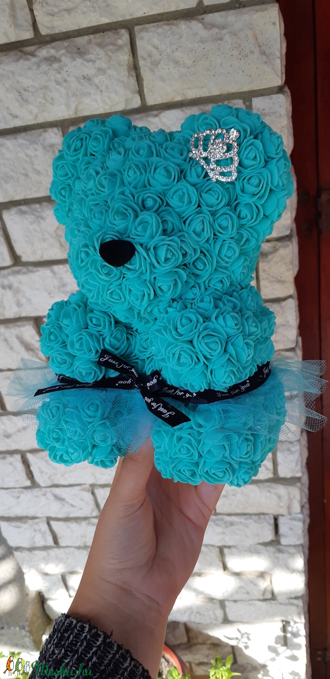 25cm rózsa maci türkiz kék -  - Meska.hu