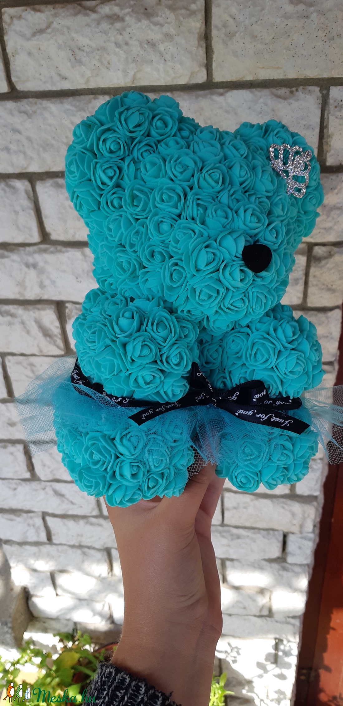 25cm rózsa maci türkiz kék -  - Meska.hu