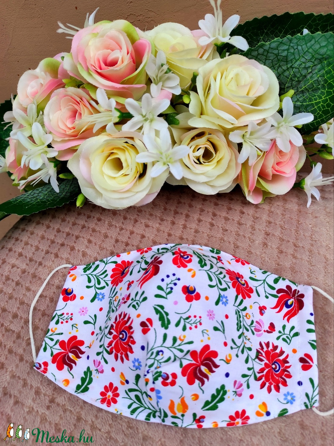 Fehér matyó mintás textil maszk -  - Meska.hu