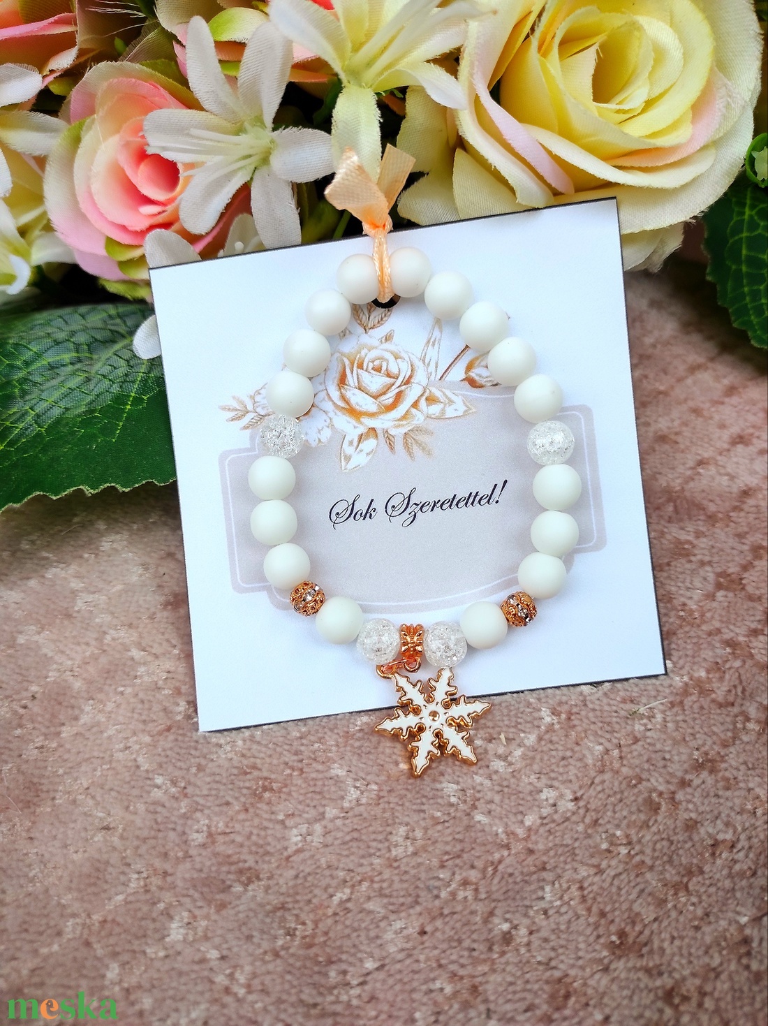 Rose gold hópihés ásvány karkötő - ékszer - karkötő - charm karkötő - Meska.hu Rose gold hópihés ásvány karkötő - ékszer - karkötő - charm karkötő - Meska.hu