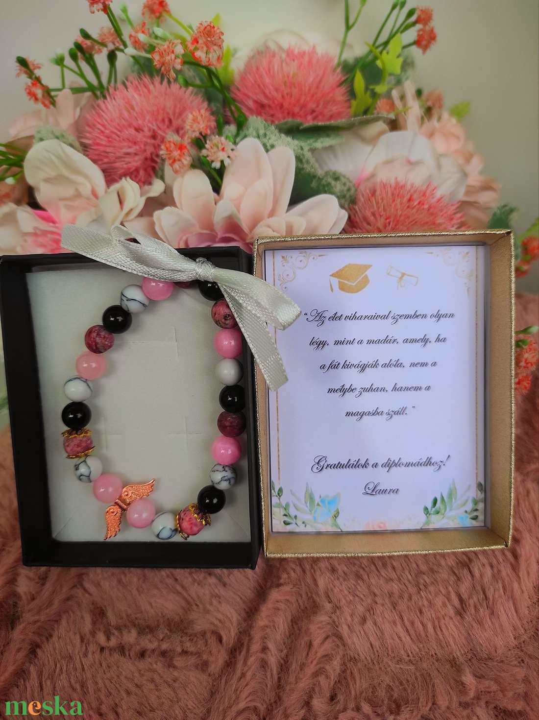Angyalos rose kitartás karkötő diplomaosztóra - ékszer - karkötő - charm karkötő - Meska.hu