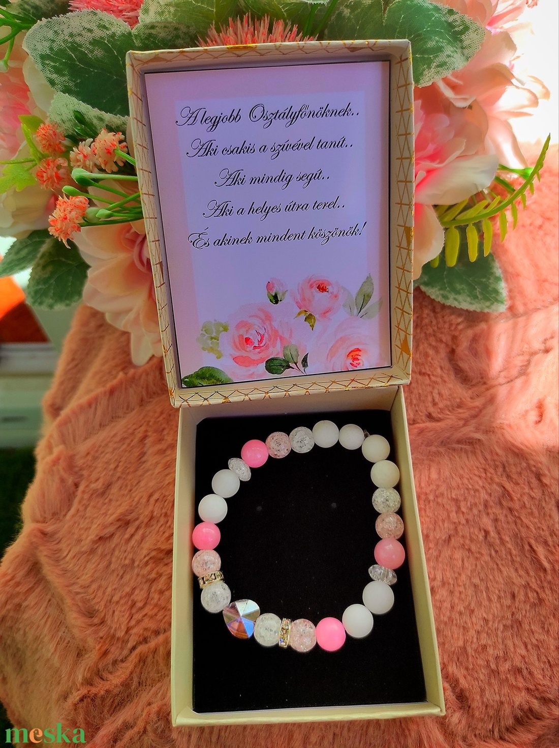 Jade rose gold pedagógusnak karkötő  - ékszer - karkötő - ásványkarkötő - Meska.hu