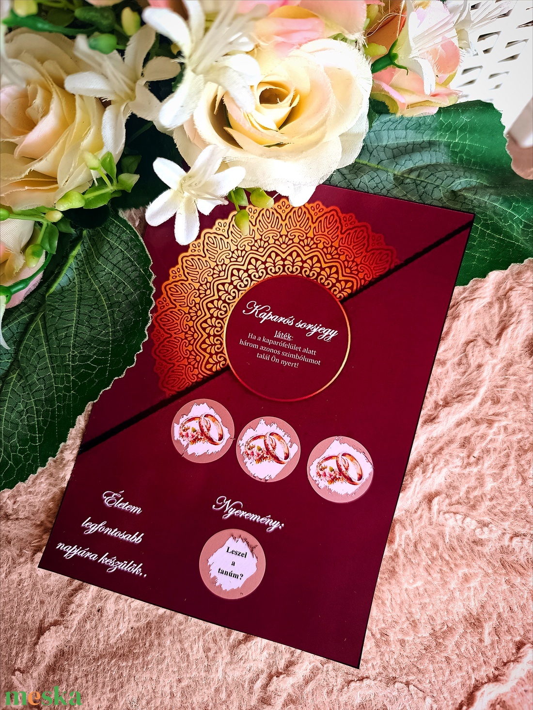 Tanúfelkérő ajándék kaparós sorsjegy bordó - esküvő - meghívó & kártya - tanú felkérő - Meska.hu