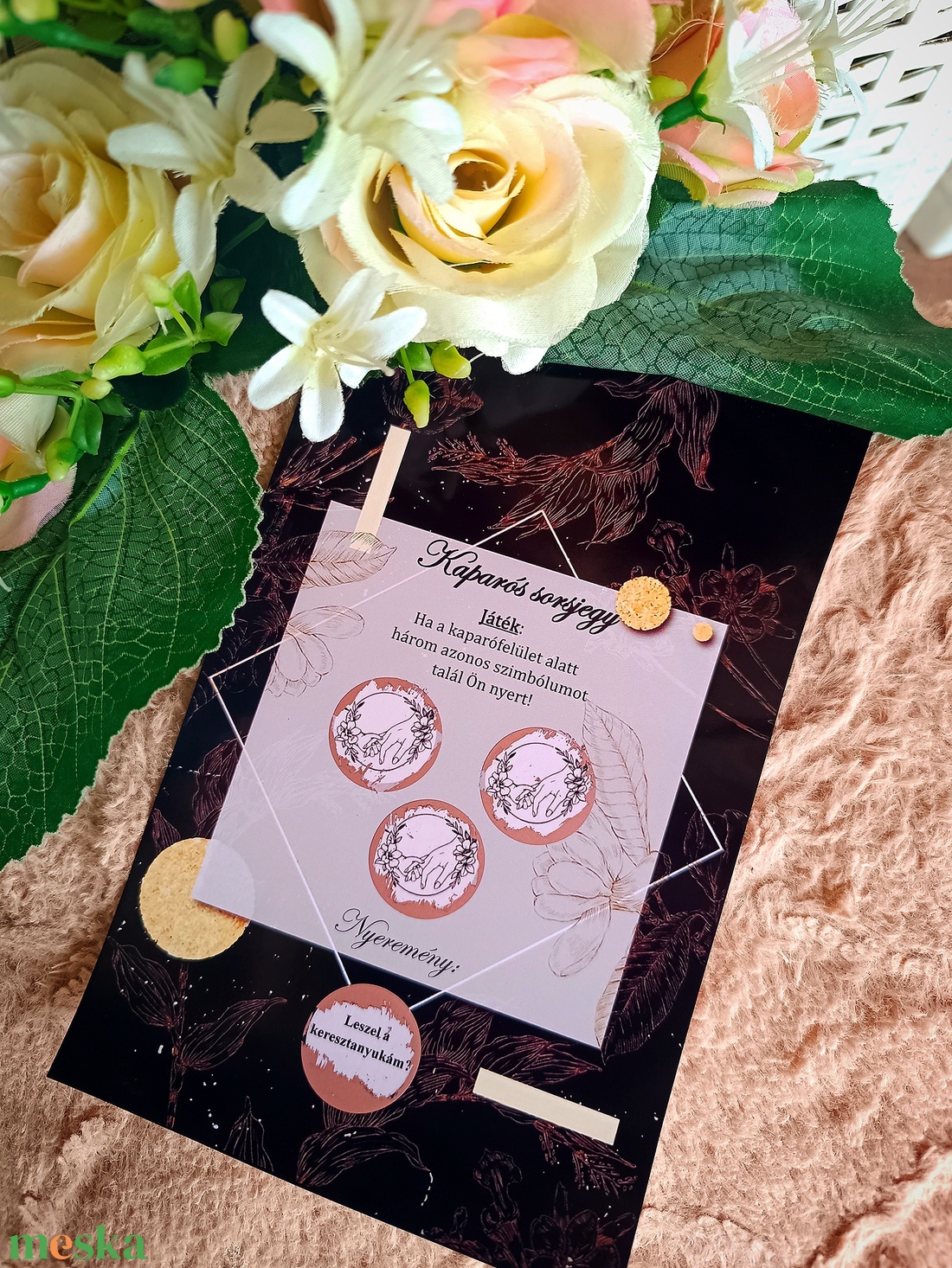 Keresztanya felkérő ajándék kaparós sorsjegy fekete rose - játék & sport - keresztelőajándékok - Meska.hu
