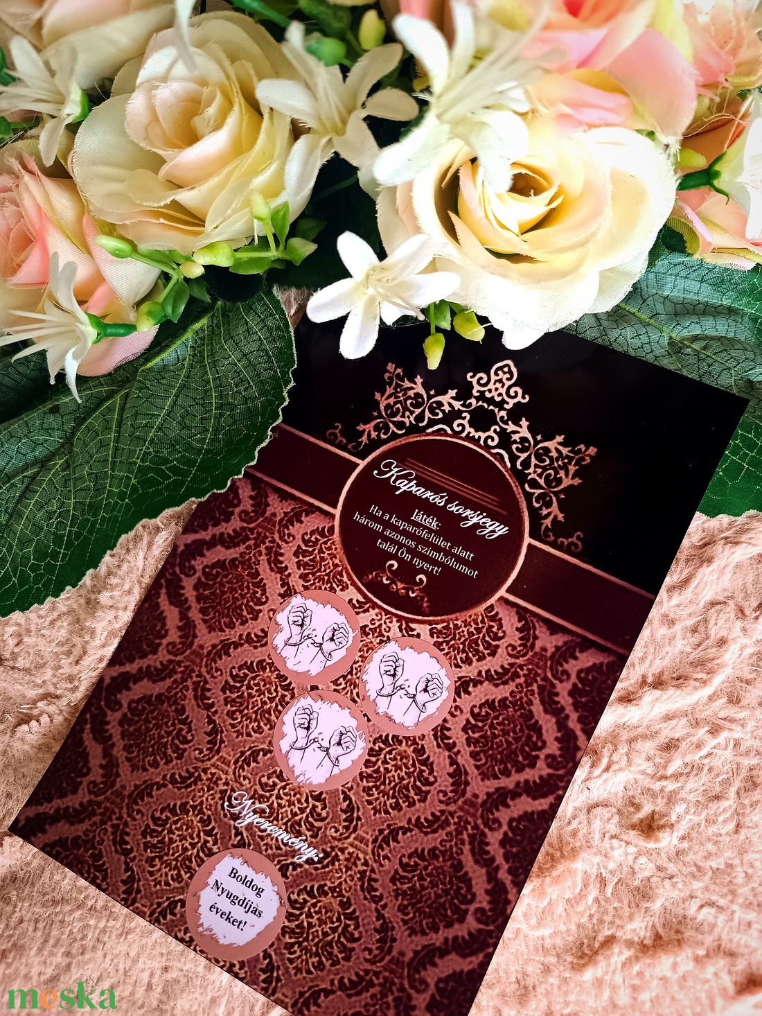 Nyugdíjba vonulás ajándék kaparós sorsjegy barna - karácsony - karácsonyi ajándékozás - karácsonyi képeslap, üdvözlőlap, ajándékkísérő - Meska.hu