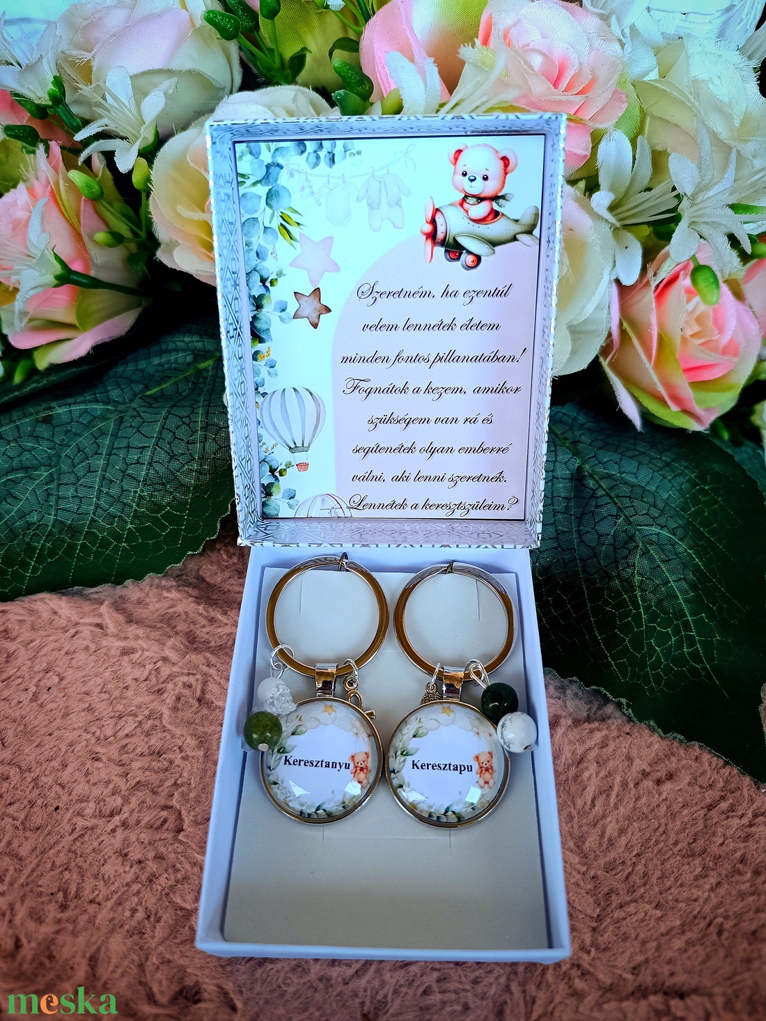 Keresztapa keresztanya felkérő kulcstartó szett - baba - mama - keresztelő kellékek - keresztszülő felkérő - Meska.hu