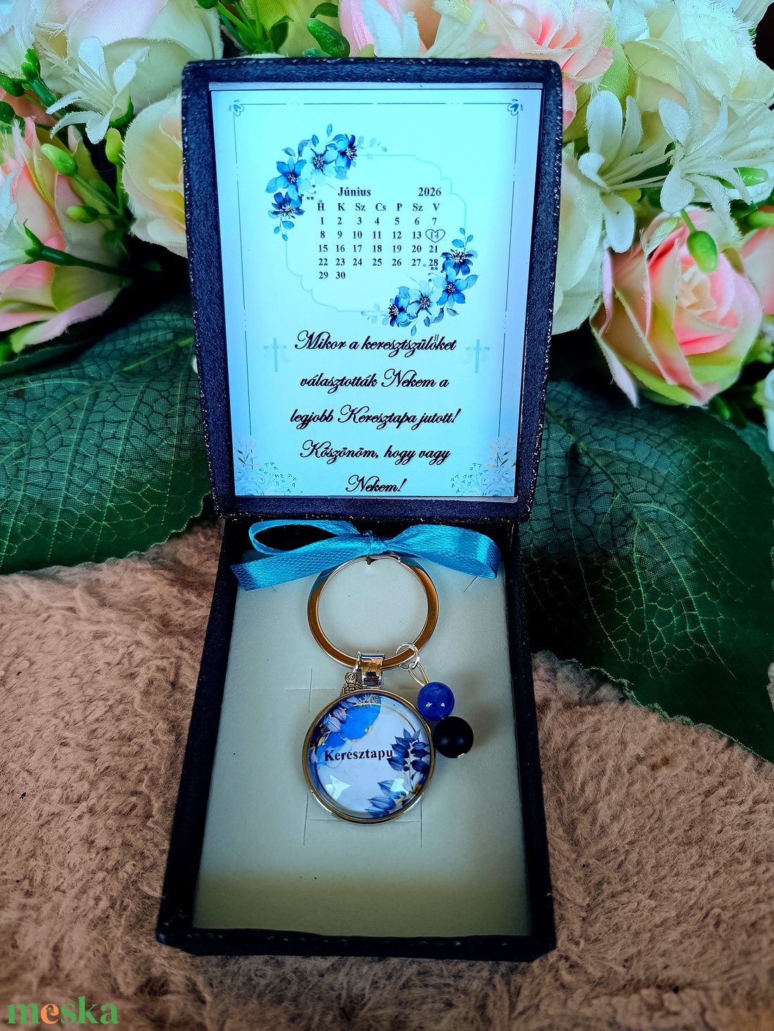Keresztapa felkérő kulcstartó egyedi dátummal - baba - mama - keresztelő kellékek - keresztszülő felkérő - Meska.hu