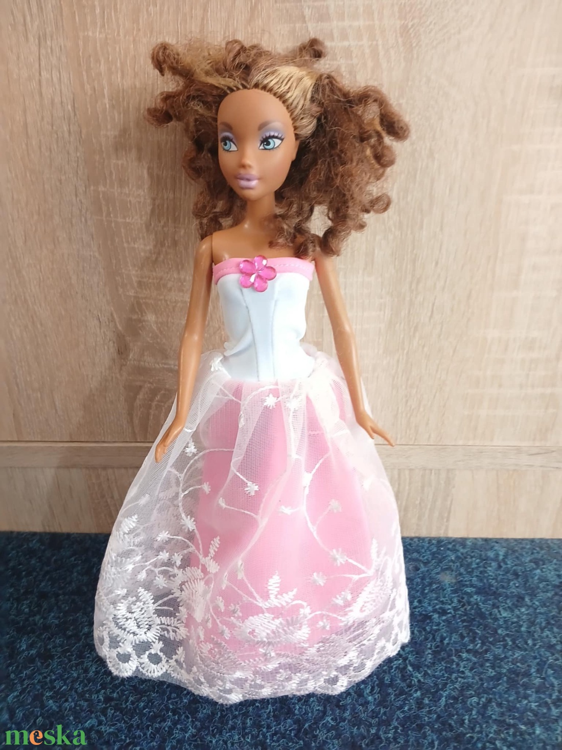 Barbie fehér rózsaszín csipkés báli ruha.  - játék & sport - baba & babaház - barbie ruhák - Meska.hu