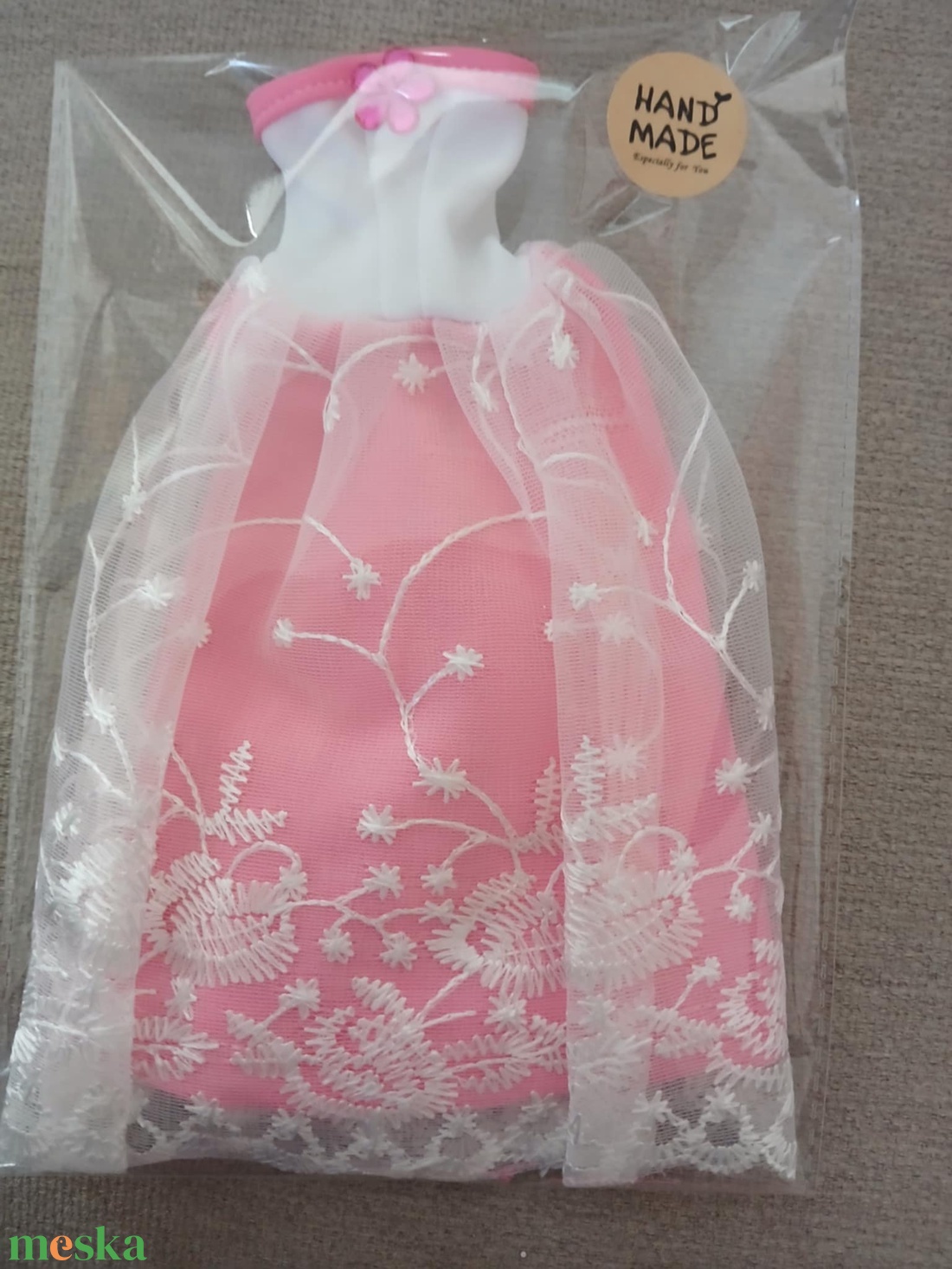 Barbie fehér rózsaszín csipkés báli ruha.  - játék & sport - baba & babaház - barbie ruhák - Meska.hu