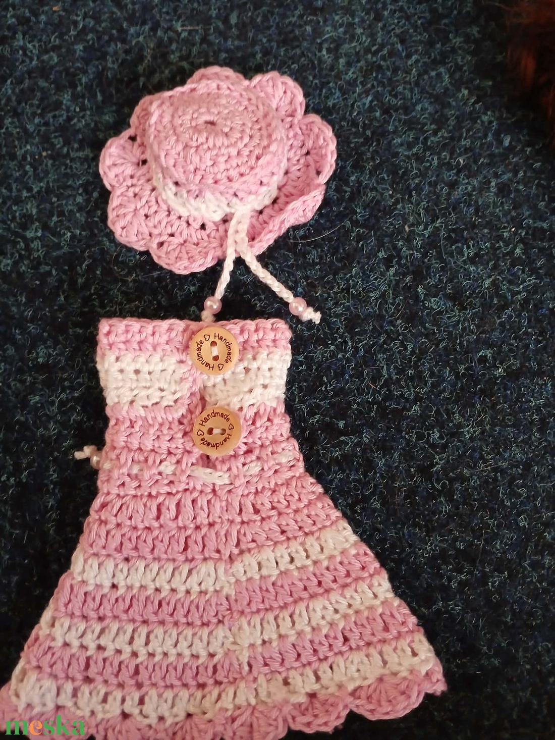 Barbie babára horgolt rózsaszín fehér ruha kalappal.  - játék & sport - baba & babaház - barbie ruhák - Meska.hu