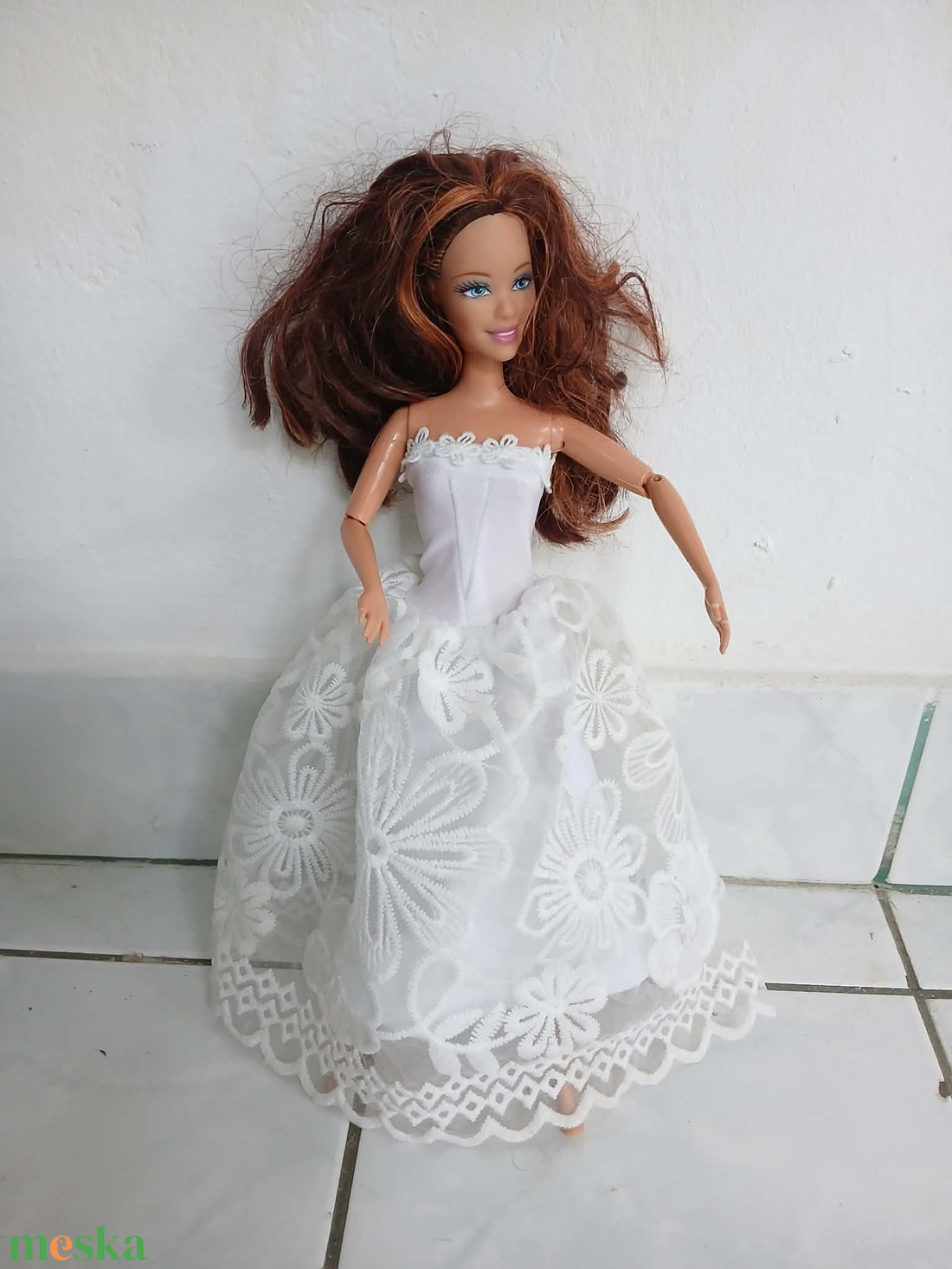 Csodaszép fehér virágos esküvői vagy báli ruha Barbie babára - játék & sport - baba & babaház - barbie ruhák - Meska.hu