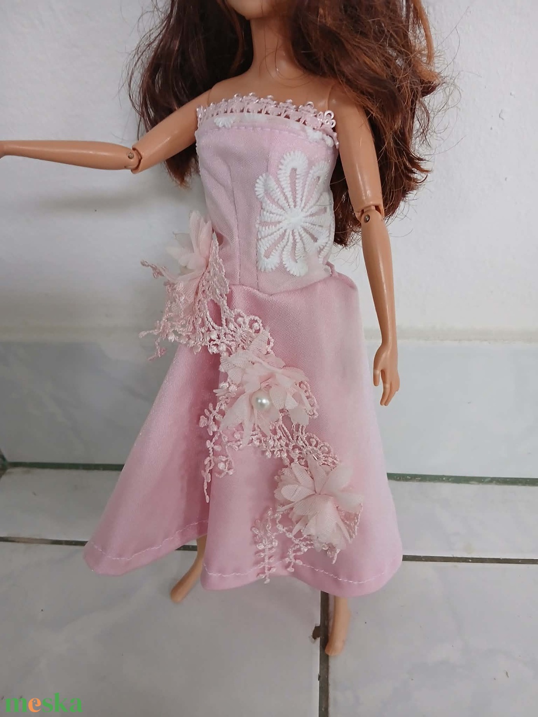 Csodaszép rózsaszín virágos báli ruha Barbie babára - játék & sport - baba & babaház - barbie ruhák - Meska.hu