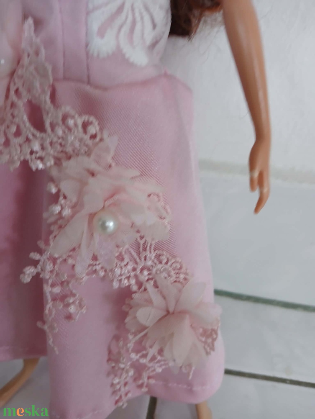 Csodaszép rózsaszín virágos báli ruha Barbie babára - játék & sport - baba & babaház - barbie ruhák - Meska.hu