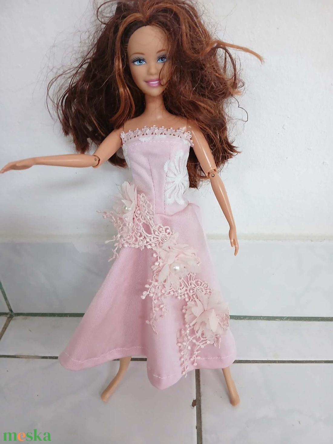 Csodaszép rózsaszín virágos báli ruha Barbie babára - játék & sport - baba & babaház - barbie ruhák - Meska.hu