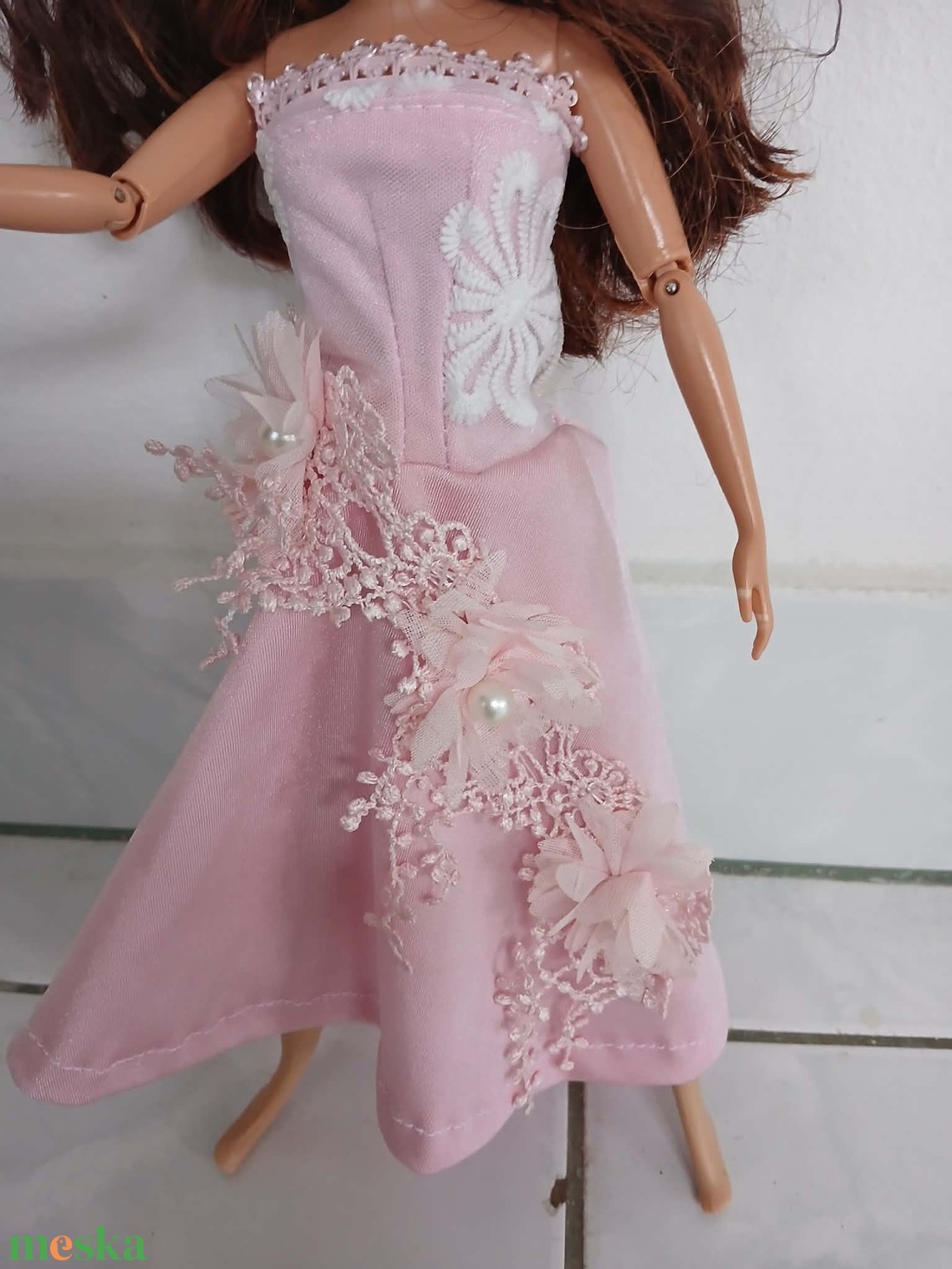 Csodaszép rózsaszín virágos báli ruha Barbie babára - játék & sport - baba & babaház - barbie ruhák - Meska.hu
