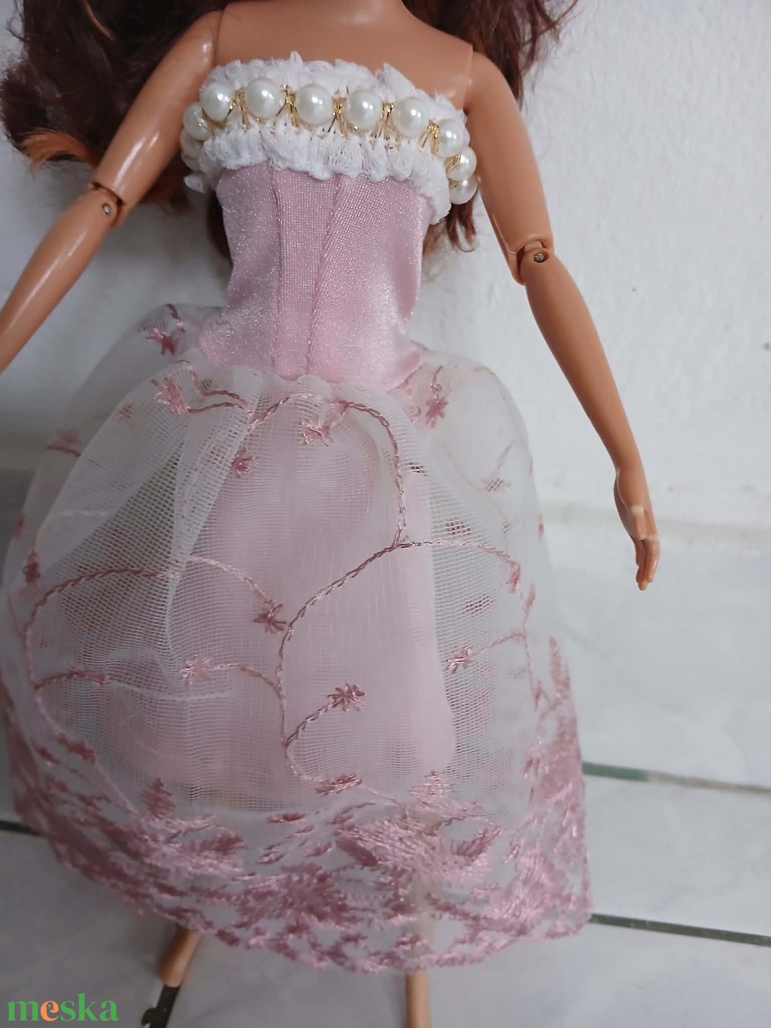 Csodaszép rózsaszín virágos báli ruha Barbie babára - játék & sport - baba & babaház - barbie ruhák - Meska.hu