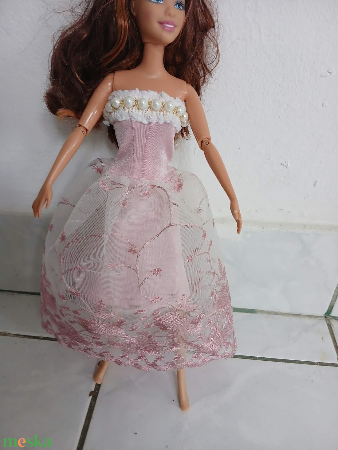 Csodaszép rózsaszín virágos báli ruha Barbie babára - játék & sport - baba & babaház - barbie ruhák - Meska.hu
