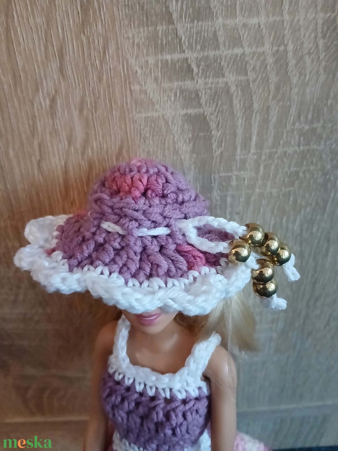 Többszínű lilás  horgolt Barbie ruha kalappal.  - játék & sport - baba & babaház - barbie ruhák - Meska.hu