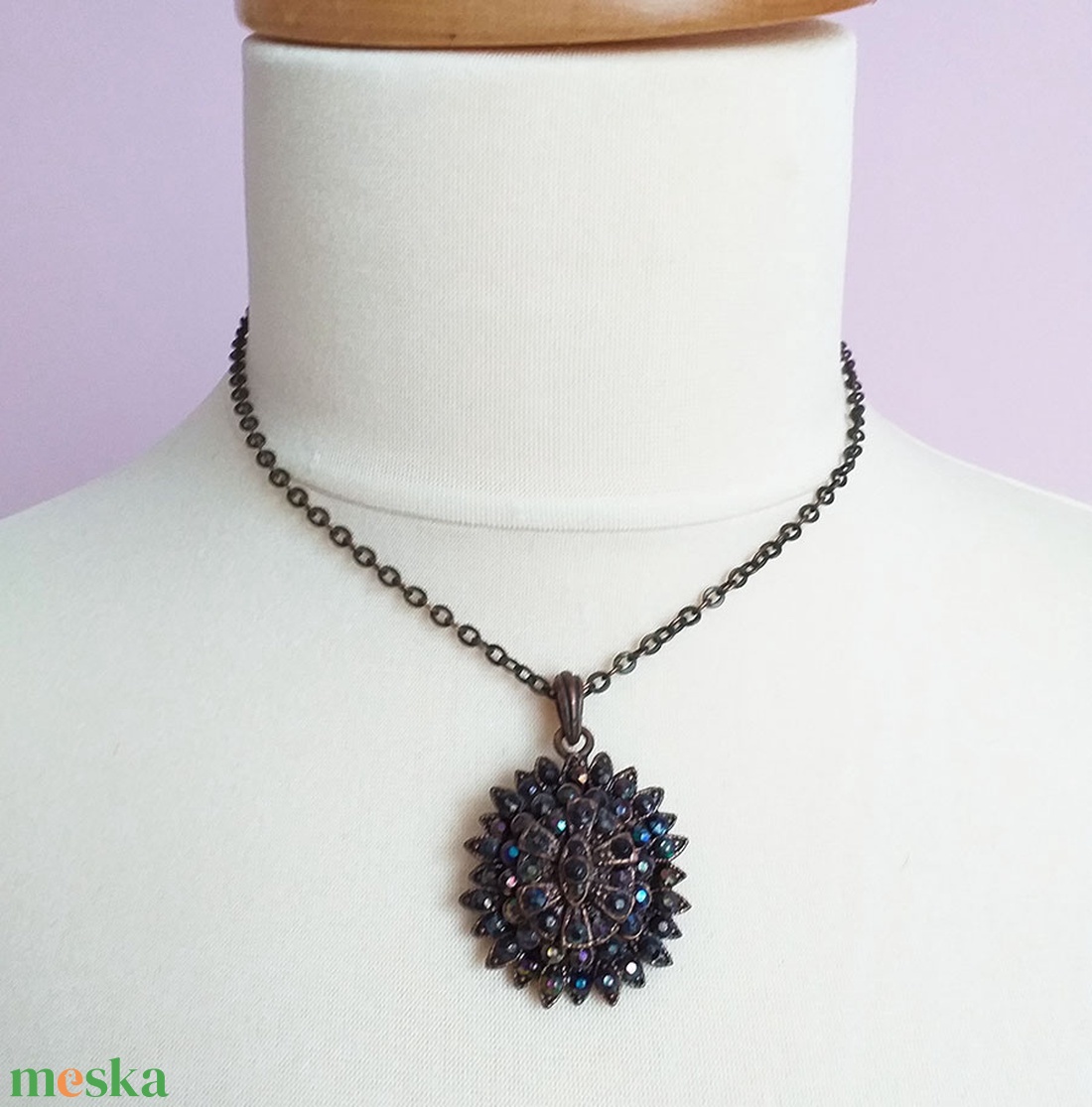 Régi apró köves bronz nyaklánc - ékszer - nyaklánc - medálos nyaklánc - Meska.hu