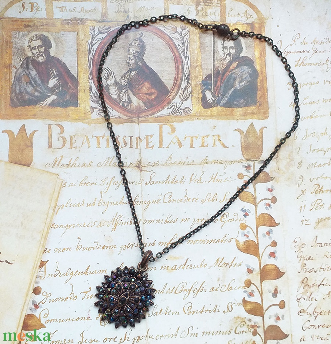 Régi apró köves bronz nyaklánc - ékszer - nyaklánc - medálos nyaklánc - Meska.hu