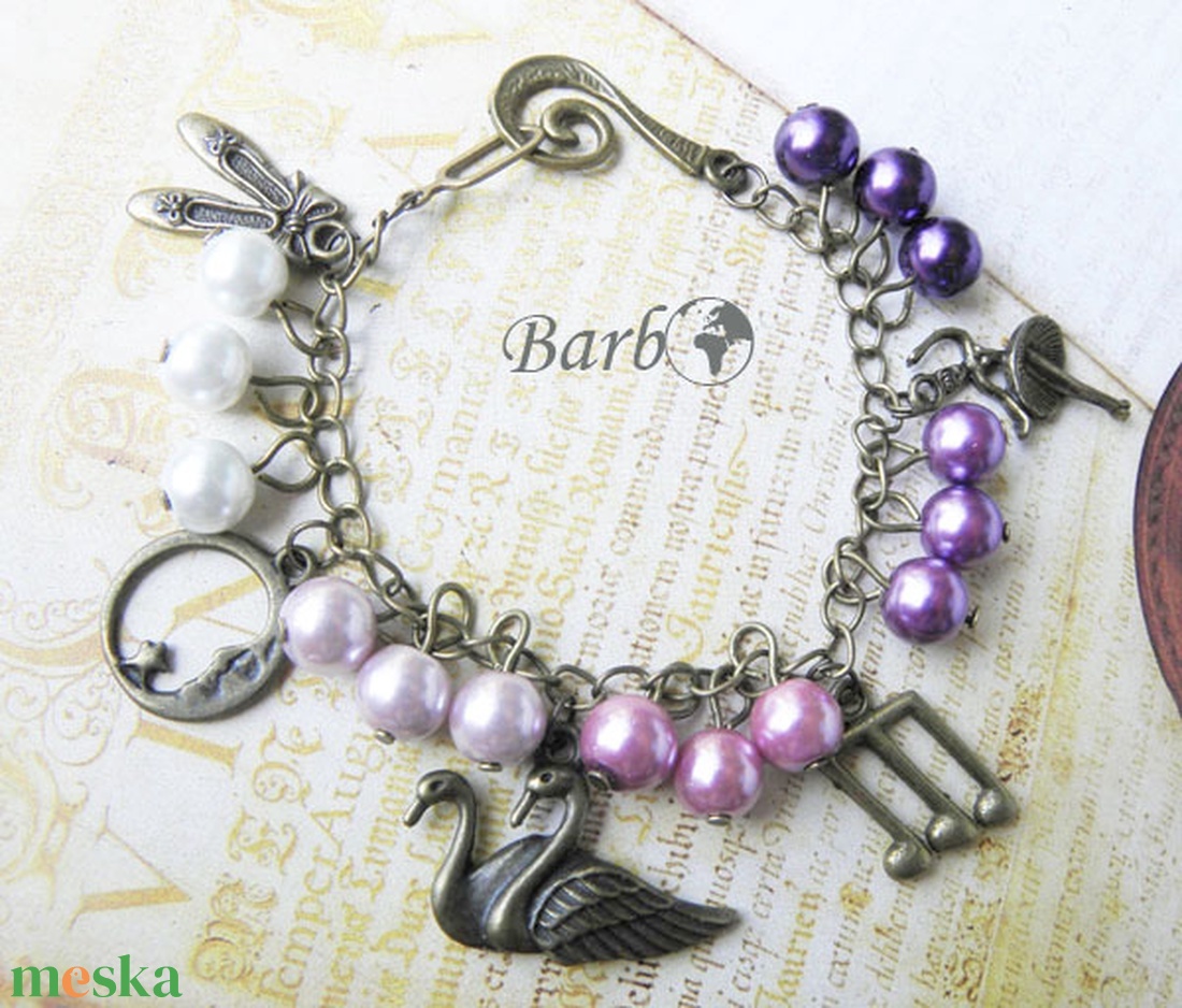 Hattyúk Tava - antik bronz karkötő - ékszer - karkötő - charm karkötő - Meska.hu