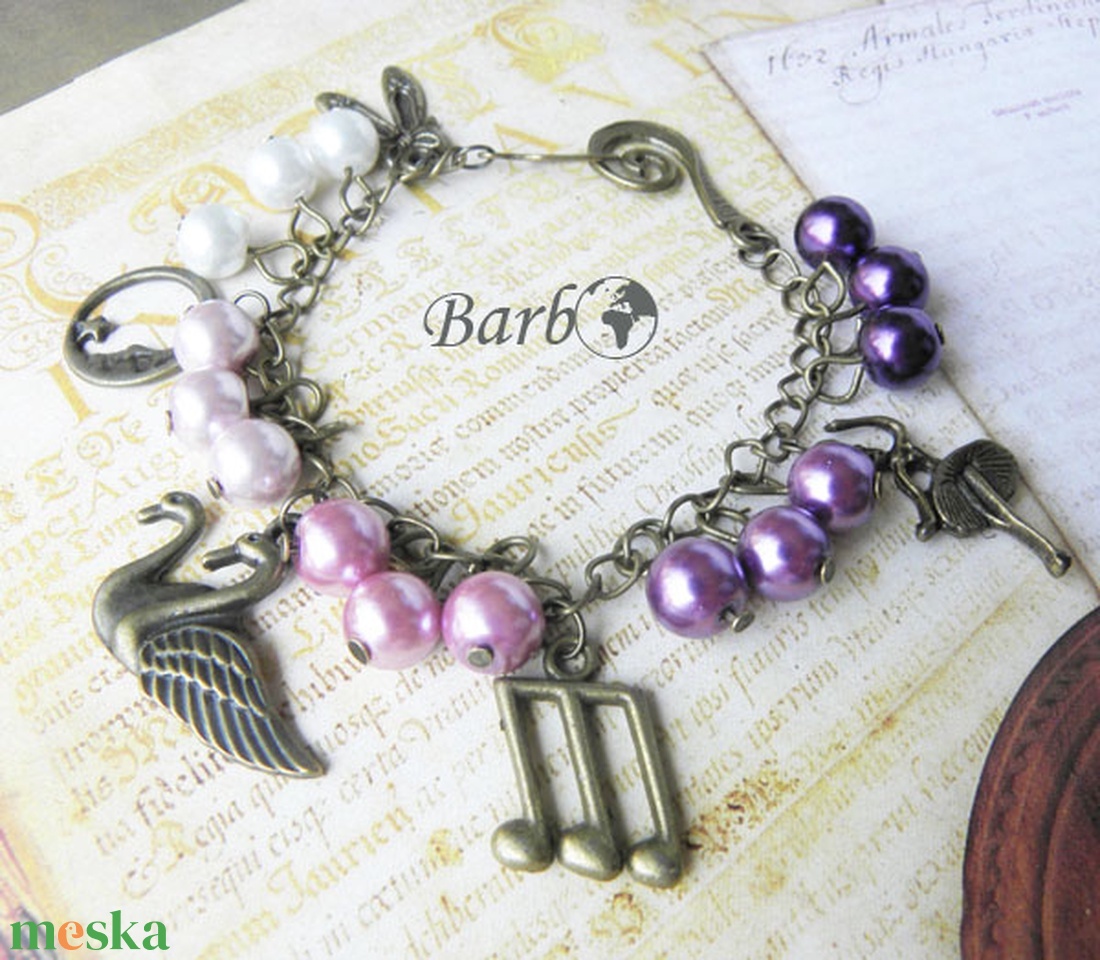 Hattyúk Tava - antik bronz karkötő - ékszer - karkötő - charm karkötő - Meska.hu