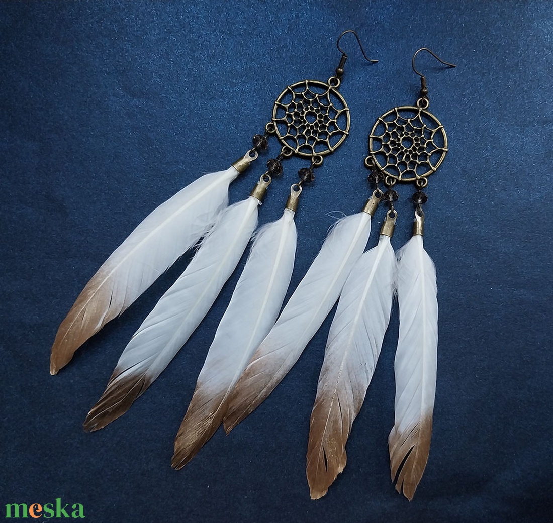 Fehér Álomfogó - fülbevaló - ékszer - fülbevaló - lógó fülbevaló - Meska.hu