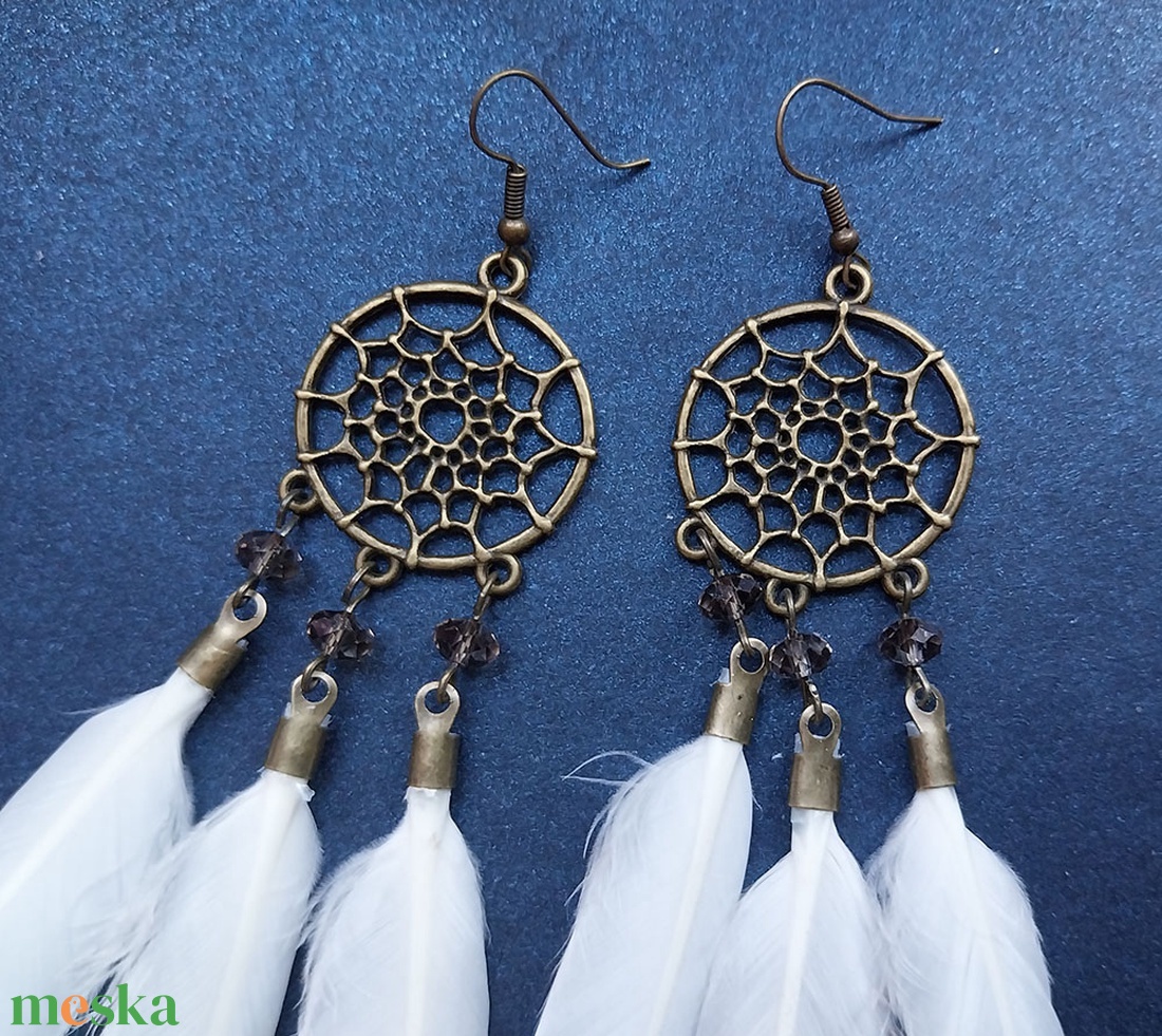 Fehér Álomfogó - fülbevaló - ékszer - fülbevaló - lógó fülbevaló - Meska.hu