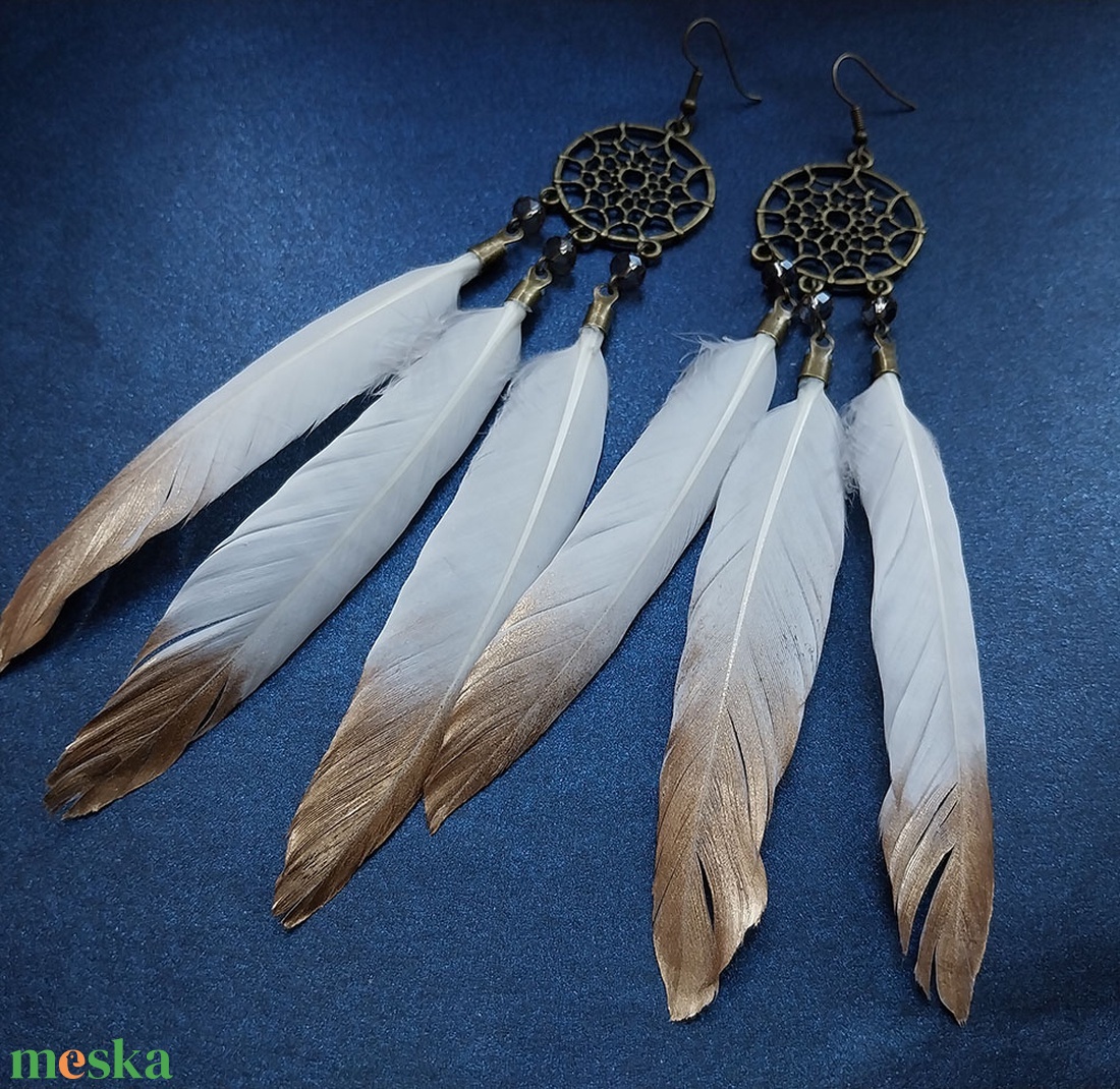 Fehér Álomfogó - fülbevaló - ékszer - fülbevaló - lógó fülbevaló - Meska.hu