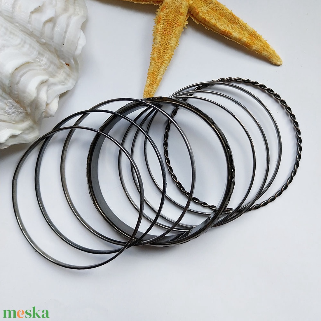 Fekete fém karperec szett - ékszer - karkötő - karperec - Meska.hu