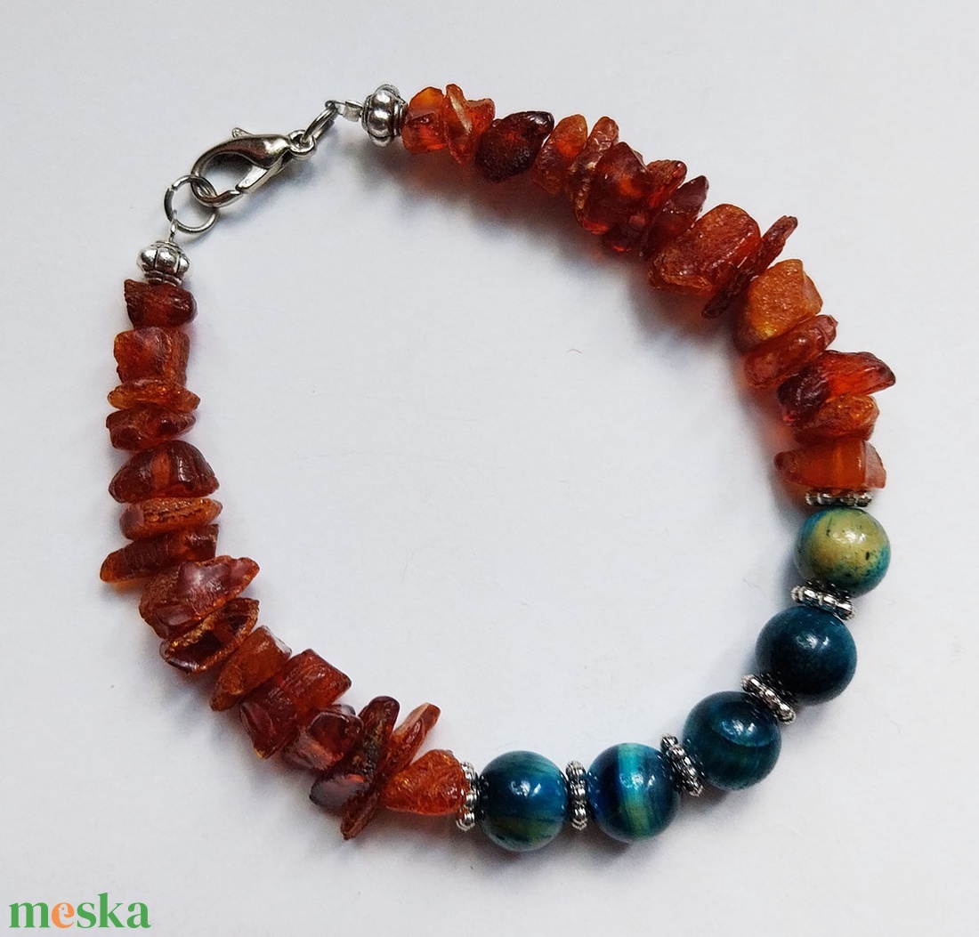 Borostyán és tigrisszem karkötő  - ékszer - karkötő - gyöngyös karkötő - Meska.hu