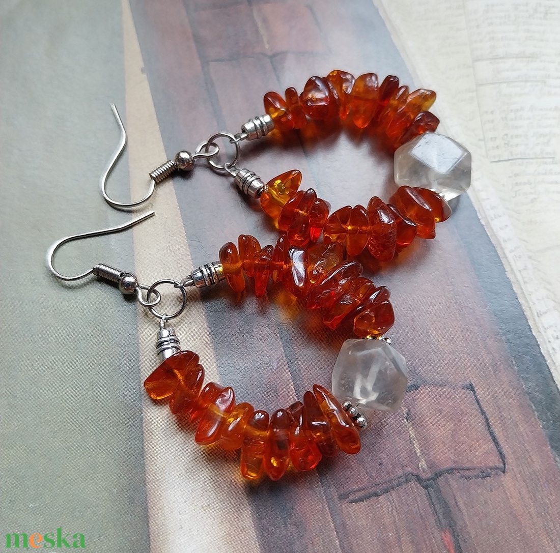 Kandiscukor - ásványgyöngyös fülbevaló - ékszer - fülbevaló - lógó fülbevaló - Meska.hu