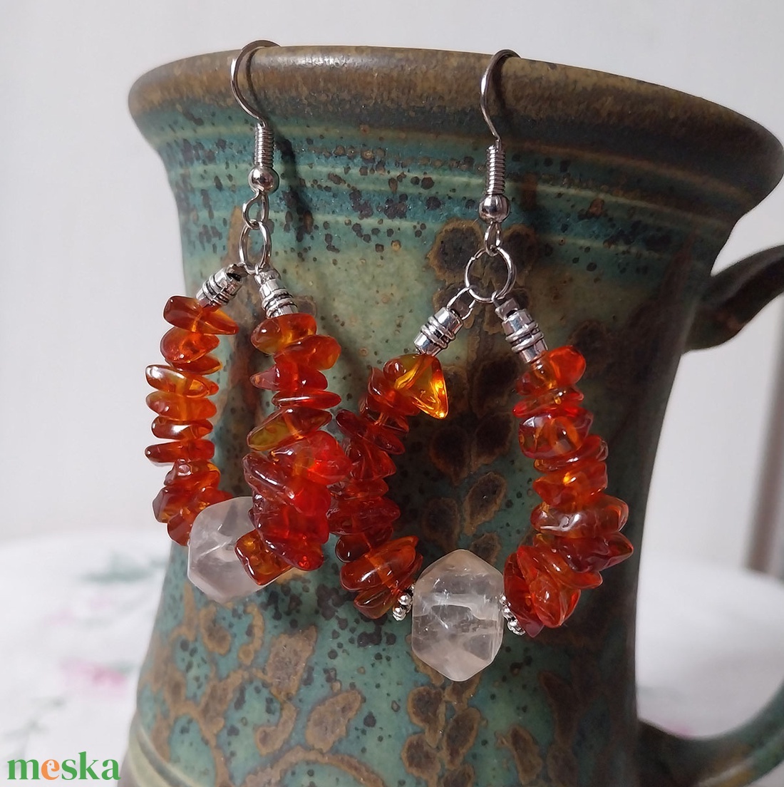 Kandiscukor - ásványgyöngyös fülbevaló - ékszer - fülbevaló - lógó fülbevaló - Meska.hu