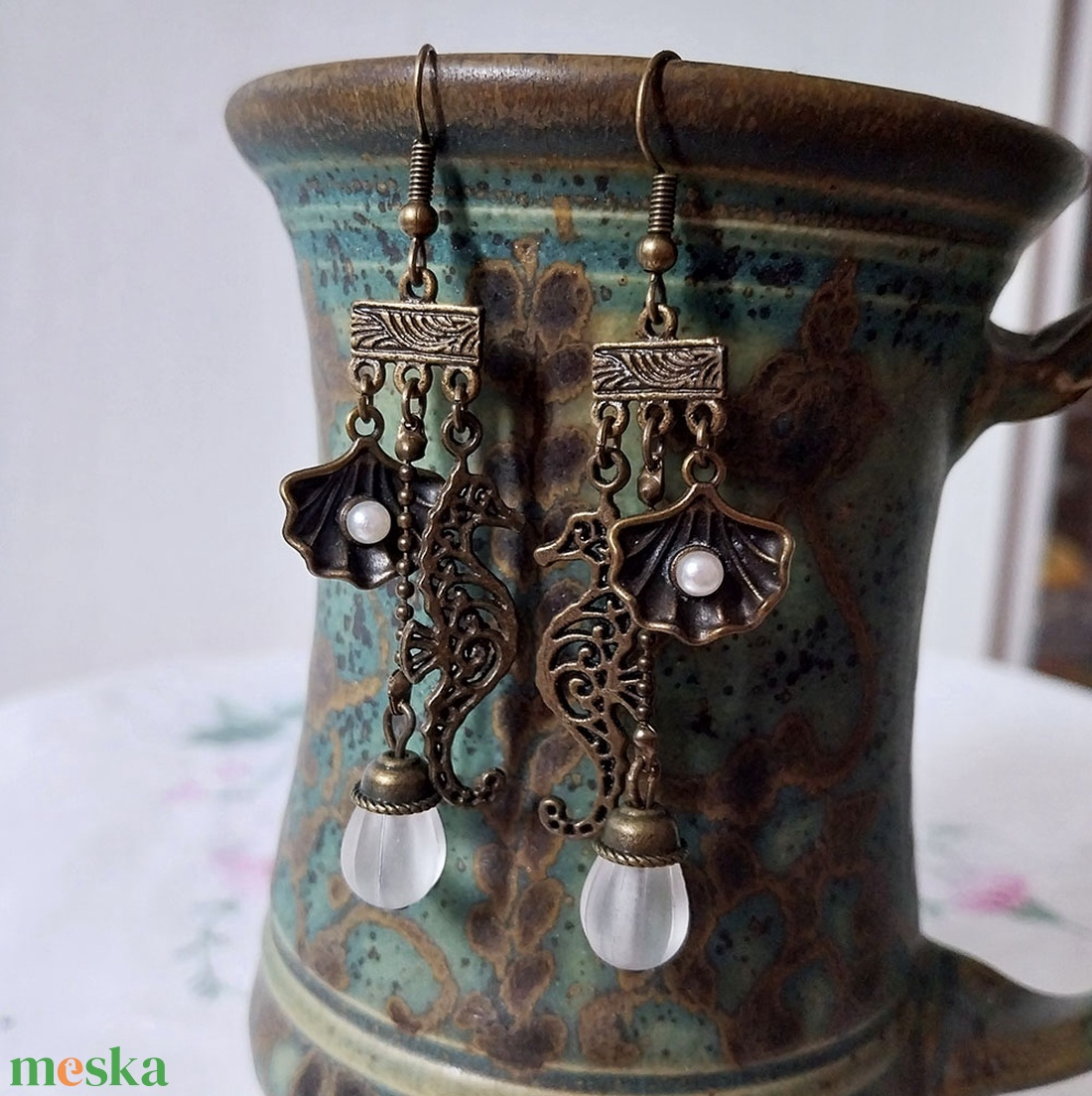 Tengeri Nimfa - antik bronz fülbevaló - ékszer - fülbevaló - lógó fülbevaló - Meska.hu