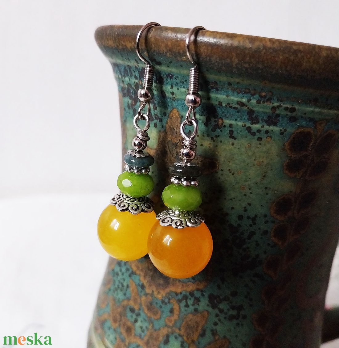 Citromzselé - ásványgyöngyös fülbevaló - ékszer - fülbevaló - lógó fülbevaló - Meska.hu