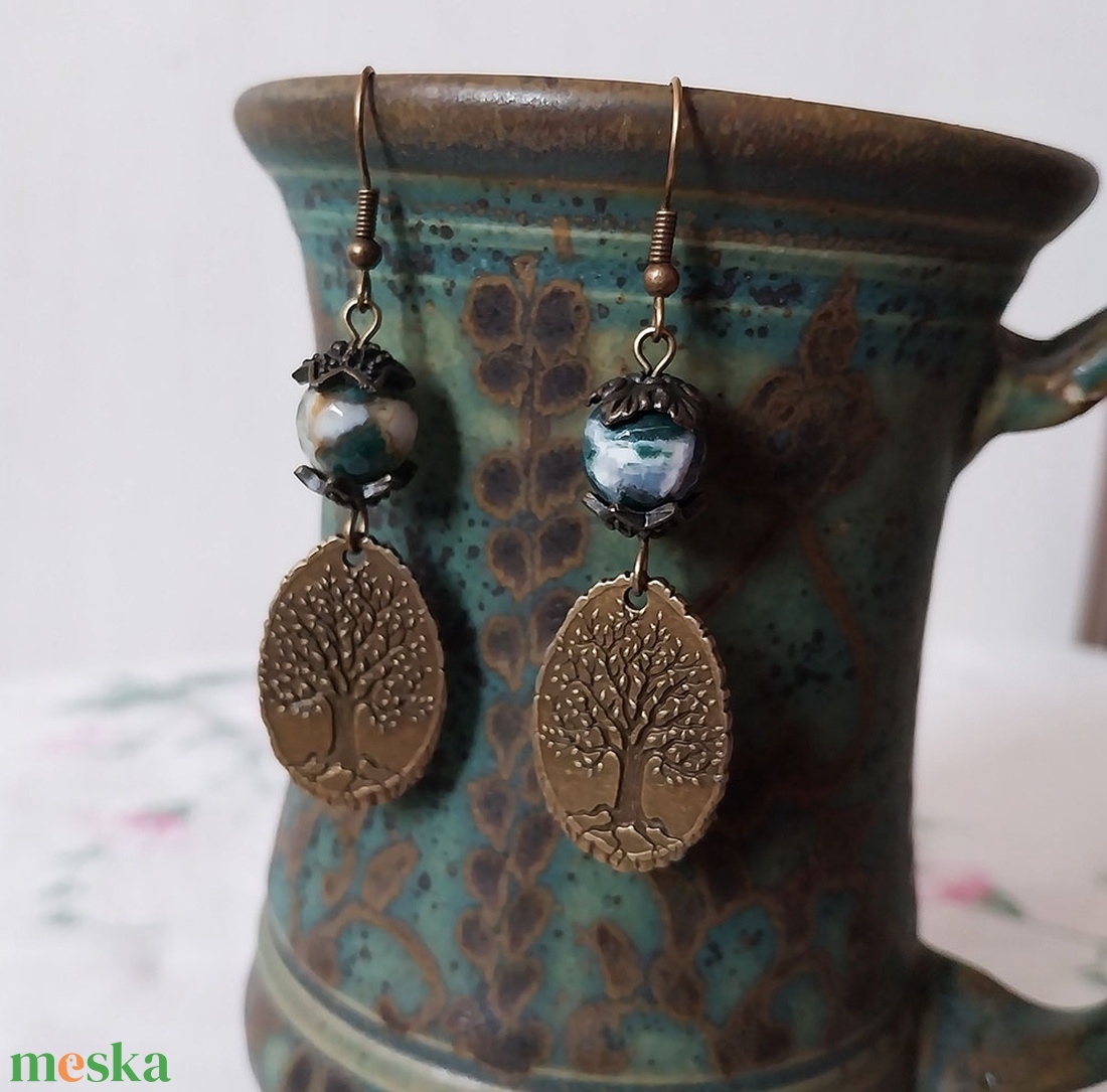 Öreg Tölgy - ásványgyöngyös fülbevaló - ékszer - fülbevaló - lógó fülbevaló - Meska.hu